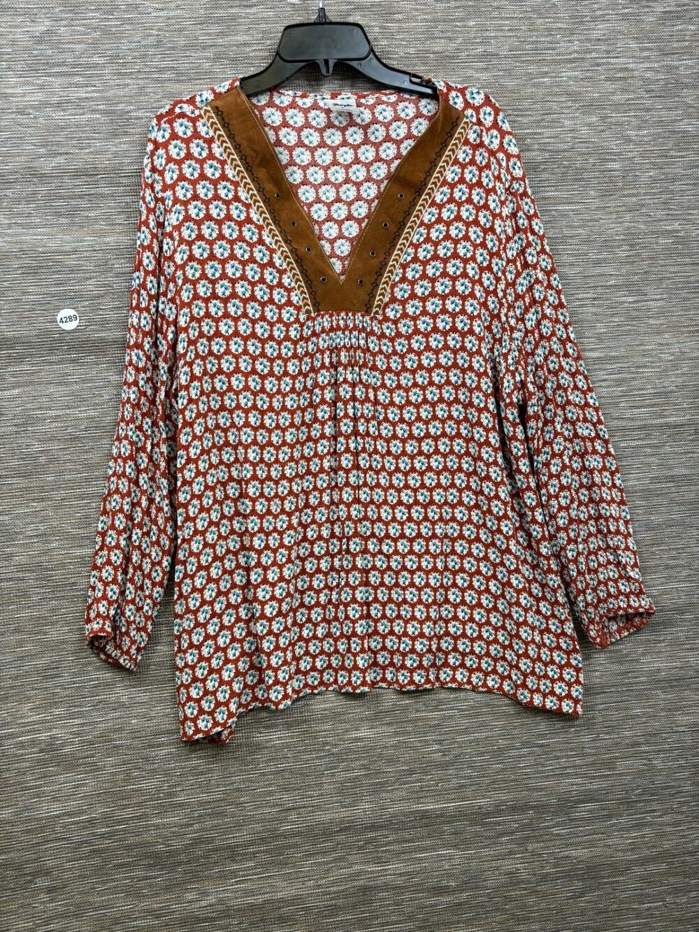 Wrangler Western Floral Faux Suede Lace Up Tunic Top Womens Size XL Long Sleeve